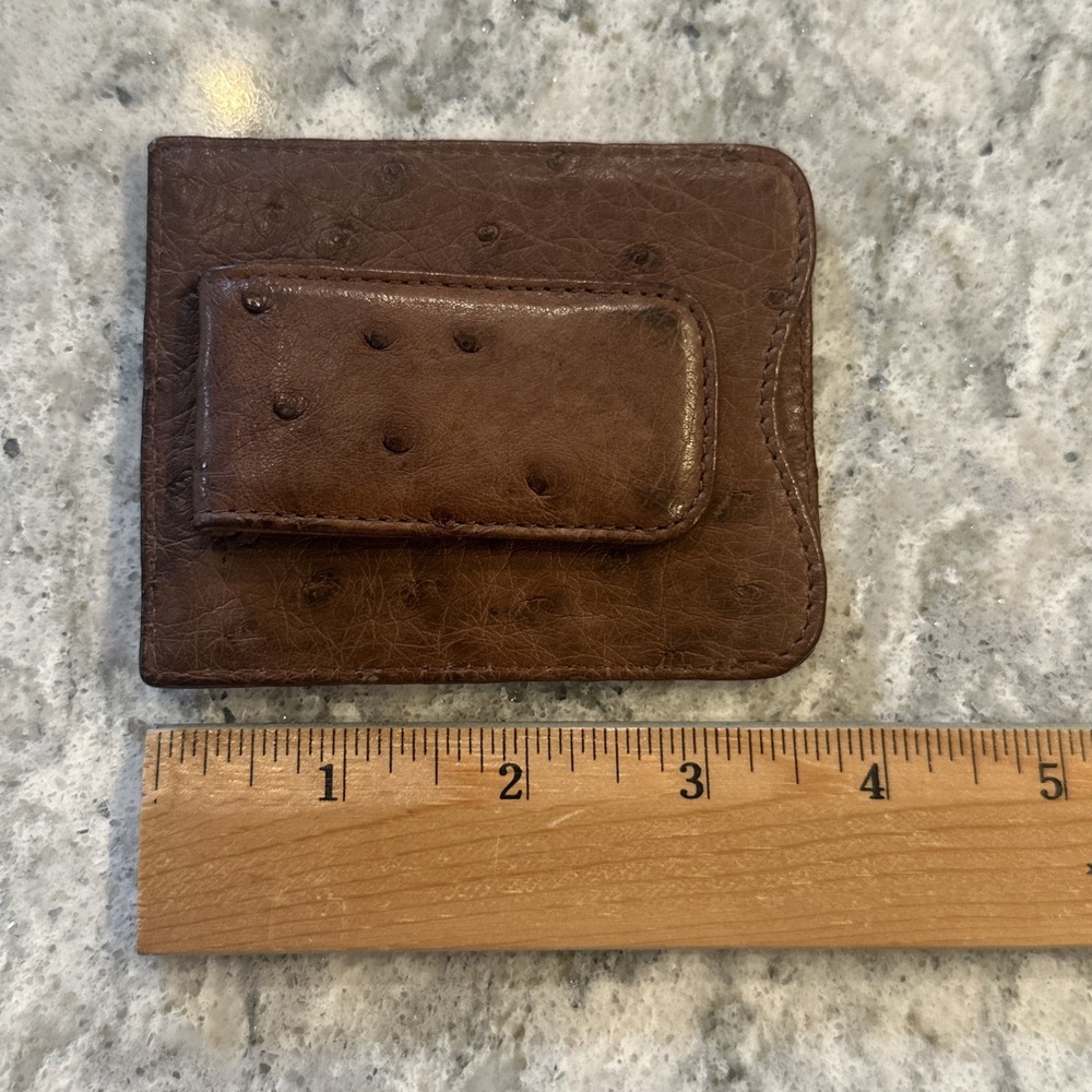 Genuine Brown Ostrich Leather Money Clip Wallet With Credit Card Slots EDC Thin